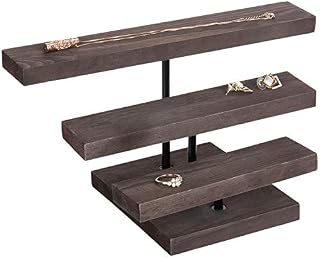 MyGift Rustic Dark Brown Wood Jewelry 3-Tier Display Riser St