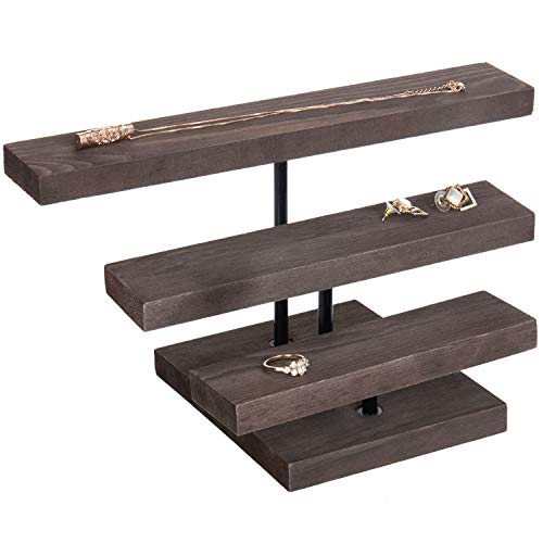 MyGift Rustic Dark Brown Wood Jewelry 3-Tier Display Riser St
