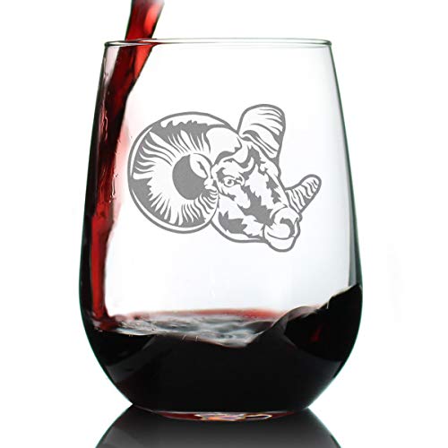 Bevvee Ram Face Stemless Wine Glass - Bighorn Sheep Themed Decor and Gifts for Rocky Mountain Animal Lovers - Large 17 Oz Glasses