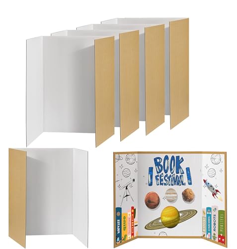 LIKEUDO Paquet de 4 Tableaux de présentation à Trois Volets Affiches de Tableau d'affichage de Projet Scolaire Pliables 40 Pouces x 28 Pouces Blanc (L)