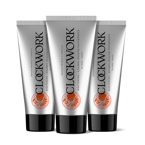 Image of Clockwork Kids Toothpaste with 5% HydroXy (Nano-Hydroxyapatite + Xylitol) | Enamel Repair & Cavity Protection | Fluoride Free, SLS Free | Orange Vanilla 80g | Pack of 3