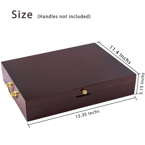 GENRICE Wooden Silverware Chest without Silverware, Silverware Box Storage for Silver, Silverware Case with Handle and Felt Lined, Flatware Chest for 12 sets of Utensils