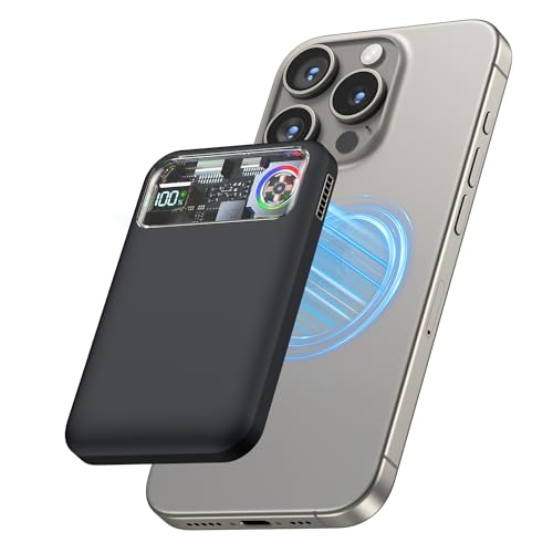 Magnetic Power Bank,11000mAh Battery Pack with Active Cooling for MagSafe,Transparent Portable Charger with 20W USB-C Input/Output for iPhone14/13/12 Pro/Pro Max/Mini