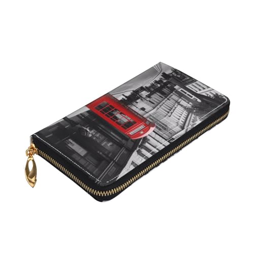 Red Phone Booth London Street Print Men and Women Leather Wallet,Long Zipper Wallet,Convenient to Carry, Various Bank Card Storage3