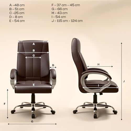 Image of Green Soul Kiev Orthopedic Boss Chair | Leatherette Office Chair | Ergonomic Executive Chair with Spacious Cushioned Seat | Heavy Duty Metal Base | Rocking Function (Brown)