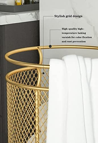 Laundry Basket Rolling Laundry Basket with Wheels, Heavy Duty Laundry Hamper Storage Cart, Round Metal Wire Mesh Bin Dirty Clothes Storage Hamper for Bathroom or Kids Bedroom, White (Gold) - Image 4