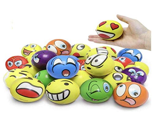 2.5 Inches Emoji Stress Balls, 24 Funny Face Squeeze and Bouncy Balls Bulk, Soft Stress Relief Balls Toys for Kids Emoji Party Favor, Goodie Bag Fillers, Office Props for Adults Relax