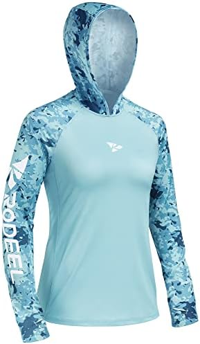 Rodeel Women's Hoodie Long Sleeve Sport Running Quick Dry Shirts Athletic Moisture Wicking Tops UPF 50 Sleeve with Thumbholes Light Blue