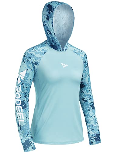 Rodeel Women's Hoodie Long Sleeve Sport Running Quick Dry Shirts Athletic Moisture Wicking Tops Upf 50 Sleeve With Thumbholes Light Blue #TOP29