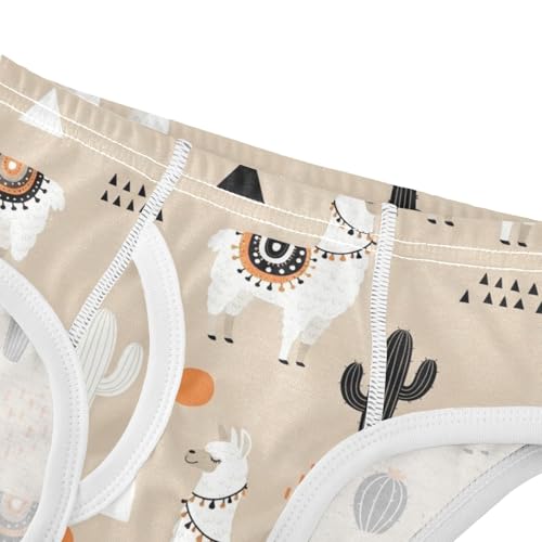 CHIFIGNO Boys Cotton Briefs Soft Underwear Breathable Underwear Briefs for Toddler Boy, Cute Llama Cactus Beige4