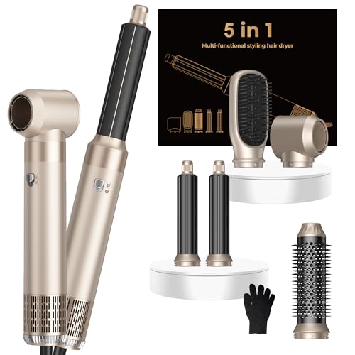 Image of 5 in ONE Hair Dryer Brush, Blow Dryer Curling Wand Hair Styling Tools Set, Hot Air Brush Round Brush Blow Dryer, Left&Right Styler 100-120V