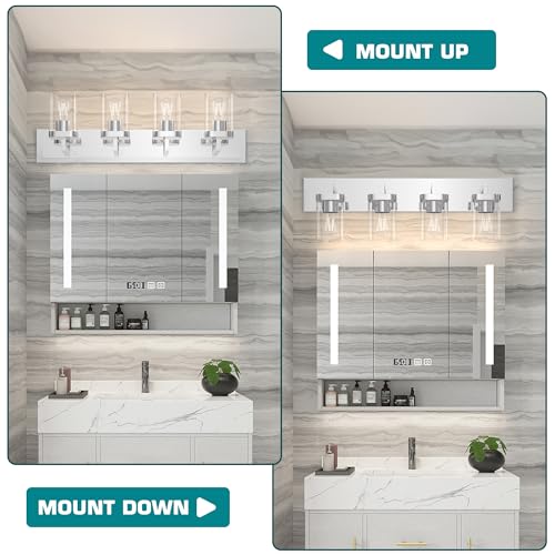 Image of Chrome Bathroom Vanity Light, Square Design 4 Lights Morden Vanity Lighting Fixtures Over Mirror, Bathroom Vanity Light Fixtures for Living Room /Bedroom