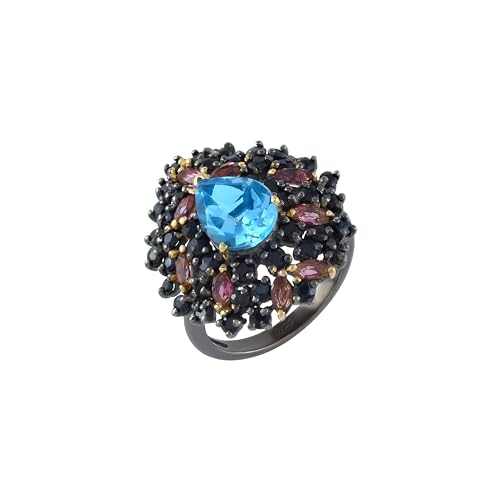 Bague plaquée or avec rhodium noir d'exception et pierres à facettes