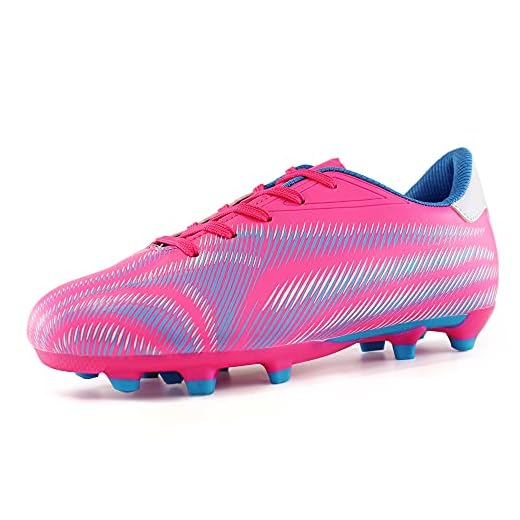 Hawkwell Boys Girls Athletic Outdoor Soccer Cleats Soccer Shoes(Toddler/Little Kid/Big Kid),Pink PU,4 M US