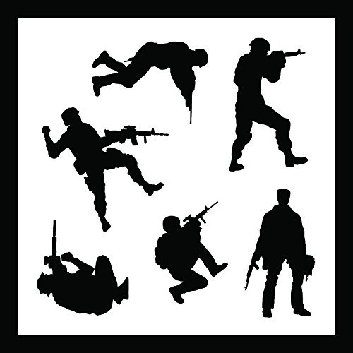 Auto Vynamics - STENCIL-SOLDIERS01-10 - Detailed Military Soldiers Stencil Set - Includes Standing & Crouching Silhouettes! - 10-by-10-inch Sheet - (1) Piece Kit - Single Sheet