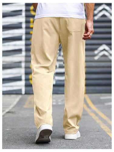 SHENHE Men's Summer Straight Leg Pants Drawstring Elastic Waist Casual Trousers with Pockets3