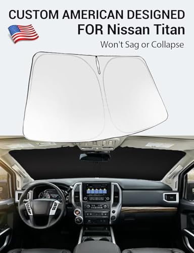 Image of Proadsy 2026 Upgrade Windshield Sun Shade Custom Fit 2020-2024 Nissan Titan Foldable Front Sunshade Protector Sun Visor Blocks UV Rays Keep Car Cooler