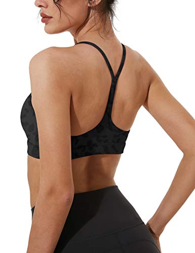 Mipaws Women's Light Support Y-Racerback Sports Bra With Removable Cups (L, Grey Leopard) #TOP1