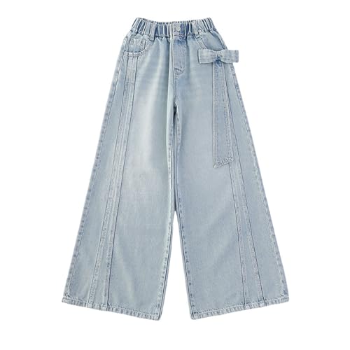 Pantalones vaqueros para niñas estilo pierna ancha con lazo para otoño