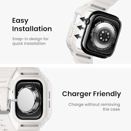 Image of amBand Rugged Case with Band for Apple Watch Series 11 10 46mm, Shockproof & Protective Sport Bumper Cover, Lightweight & Comfortable Strap for Men & Women, White