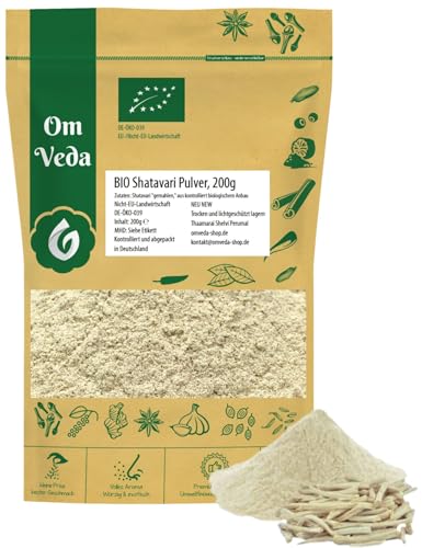 BIO Shatavari Pulver 200g | Tradition aus dem Ayurveda | Fein vermahlenes Pulver der Shatavari-Wurzel (Asparagus racemosus) | Vielseitig verwendbar in Smoothies, Säften und Speisen | OmVeda (200g)