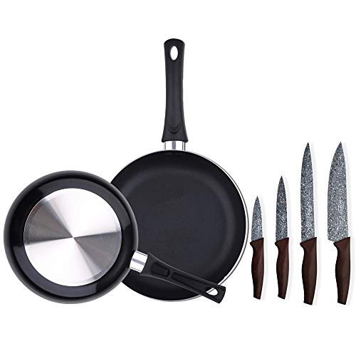 Chef Sauce Pk1982 Set 2 Sartenes Ø20/Ø24 Cms, Aluminio Prensado, Antiadherente Doble Capa, No Inducción Más Juego De 4 Cuchillos De Cocina