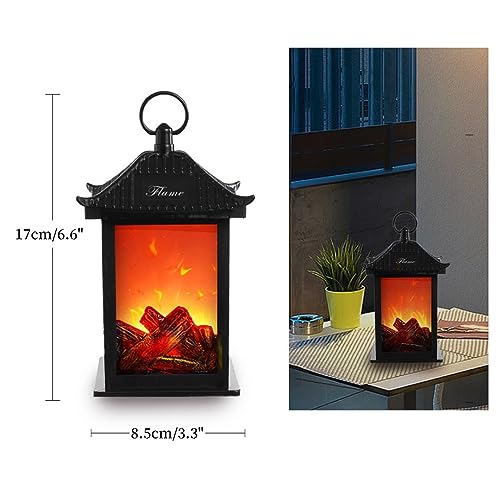 Image of Small Cozy Fireplace Lantern Traditional Realistic Log Wood Burning Flame Effect Ligh LED Charcoal Style Table LampFor Indoor & Outdoor Use(3.3''X3.3''X6.6)