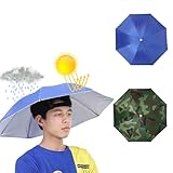 Rankomu 65cm Sonnenschirm Hut Kopfmontiert Handfrei UV-Schutz & Wasserdicht Faltbarer Regenschirmhut Für Outdoor Angeln Gartenarbeit Camping (Royal Blue)