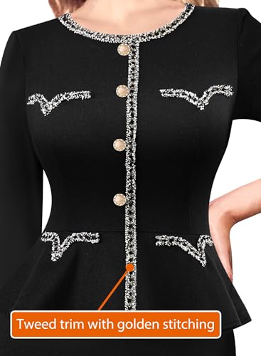 VFSHOW Womens Buttons Peplum Work Business Office Professional Patchwork Pencil Sheath Dress3