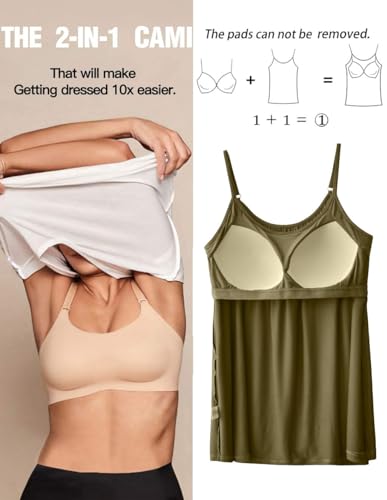 Image of Camisoles for Women with Built in Bra Adjustable Strap Tank Tops Cami Sleeveless Summer Tops for Workout Sleeping Traveling