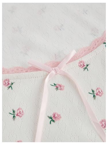 SOLY HUX Women's Summer Short Sleeve Y2k Tees Ditsy Floral Lace Bowknot Tshirts Kawaii Crop Tops3