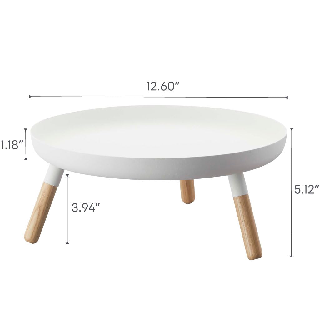 YAMAZAKI 5564 Plain Tray with Legs, White, Steel/Wood, 32 x 32 x 13 cm