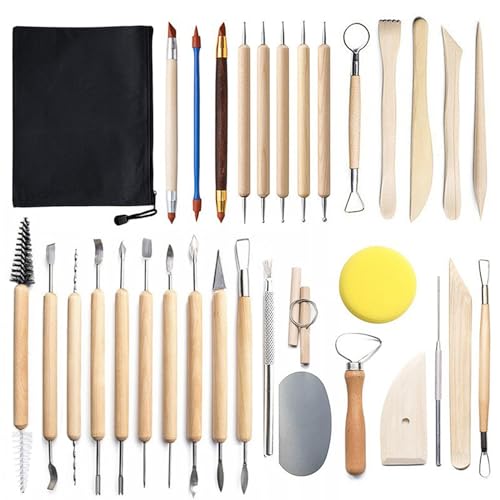xiaowanwan 32 Piezas Herramientas Arcilla,Herramientas Ceramica Arcilla,Kit Arcilla para Modelar DIY,Herramientas de Escultura de Arcilla para Principiantes y Profesionales (Set 2)