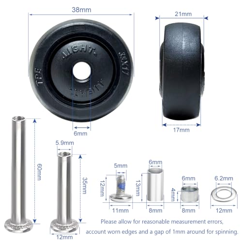 Luggage Wheels Replacement 8 PC 38x17mm TPE Bearing Rollers Suitcase Wheels Replacement Kit Repair Wheels for Spinner Suitcase Rolling Duffel Caster Carry on3