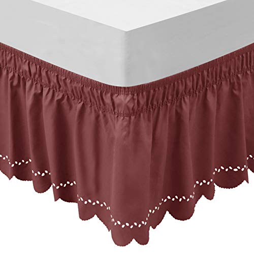Obytex Wrap Around Bed Skirts Fashional Elastic Dust Ruffle Silky Soft & Wrinkle Free Classic Stylish Look In Your Bedroom (Burgundy, Queen/King) #TOP28
