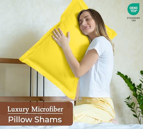 Image of Royale Linens Pillow Shams 2 Pack Euro Size 26x26 Inch - Brushed 1800 Microfiber - Bed Pillow Shams, Wrinkle Resistant Super Soft and Cozy - Back Overlap Closure - Oxford Pillowcase (Euro, Yellow)
