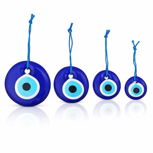Candymosa Turkish Evil Eye Decor Ornament Set of 4 - Blue Evil Eye Wall Hanging in a Box - Home Protection Charm Evil Eye Wall Decor - Turkish Nazar Amulet