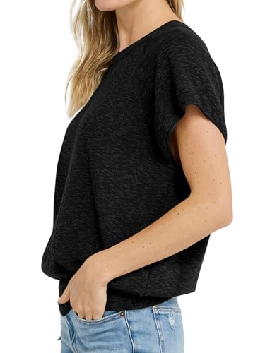 Saodimallsu Womens Short Sleeve Crewneck Sweater Summer Tops Casual Loose Knit Lightweight Basic Pullover Shirts2