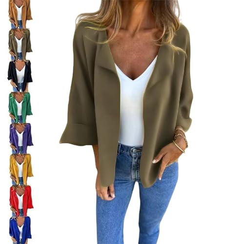 Peculiaral Casual Faux Suede Cardigan, Buttonless Plain Color Lapel Jacket, Women Casual Long Sleeve Lapel Coat