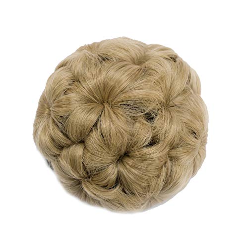 Wavy Chignon Hairpieces Clip in on Synthetic Hair Bun Plastic Combs Bride Updo Hair Extensions Accessory Ribbon Ponytail 24 Blonde