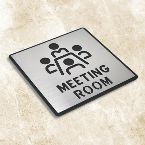 Image of Premium Brush Steel Finish Acrylic Meeting Room Door Sign Easy to Mount Self-Adhesive Tape Signage for Hotel Office Resort Society Corporate Business.