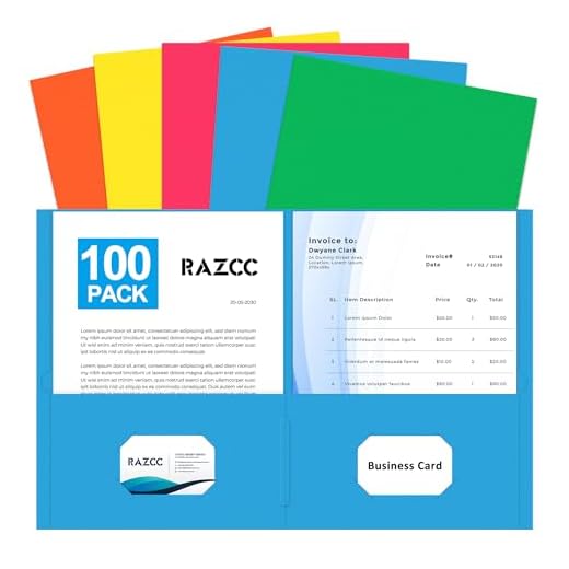 Two Pocket Folders, RAZCC 100 Pack File Folders with Pockets Fit Letter Size Paper, Thick Paper File Folder for School Office Business Home, Assorted 5 Colors