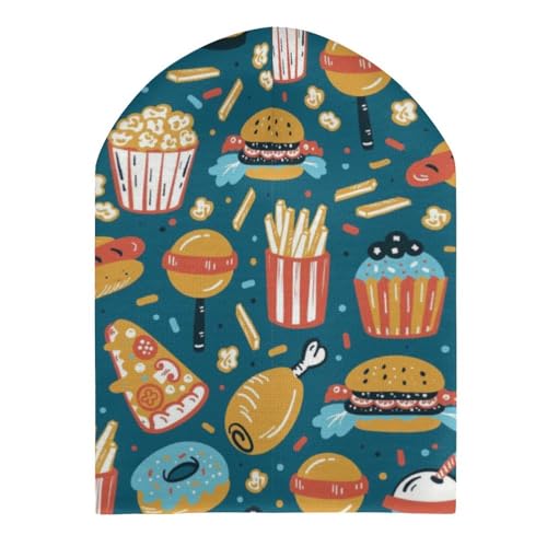 Fast Food Hamburger Kids Beanie Hat for for Girls Boys Children Cap Winter Knitted Chemo Cancer Headwear Accessories Gifts Decoration Black3