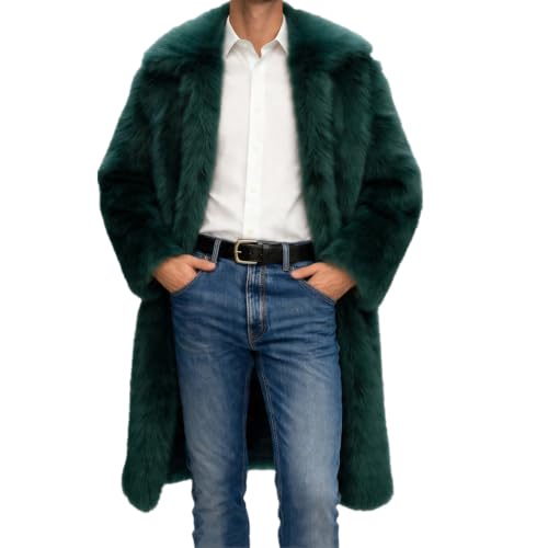 Image of Lisa Colly Men's Faux Fur Coat Winter Parka Overcoat | Men's Faux Fur Jacket, Winter Faux Fur Long Coat, Long Sleeve Fluffy Overcoat