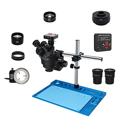 ラボ用顕微鏡アクセサリー 3.5X-90X 電話 PCB はんだ付け修理用のカメラ Len LED ライトを備えた同時焦点三眼実体顕微鏡 生物学的ラボ産業用(38MP 0.5X C mount)
