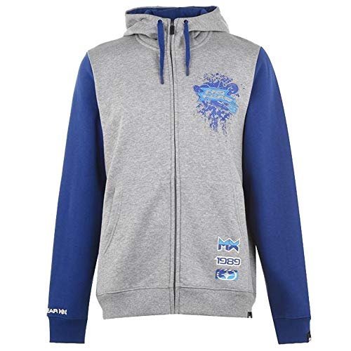 No Fear  Mens Full Zip Fastening Hoodie Textured Design (Char Marl/Blue, Large)