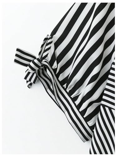 Image of Verdusa Women's Plus Size Striped Midi Tee Dress Bow Tie Sleeve Asymmetrical Tunic Dress