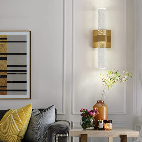 Similam Modern Crystal Sconces Wall Lighting, Gold Wall Sconces In Luxury Titanium Finish, Bubble Tube Led Wall Mount Indoor Lighting For Bedroom Hallway Vanity Bathroom - Gold (W 4.7" X H 15.7") #TOP3