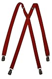 Olata klassische schmale Hosenträger X-Form mit überkreuzten Riemen und Metallclips – 2 cm. Rot
