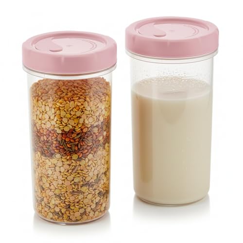 Image of All Time Twister Tumbler Storage Bottle Set of 2 | 470ml Each | BPA Free Airtight Spill Proof Plastic Bottles | Food Grade Water Juice Milk Beverage Containers with Secure Lid - Transparent